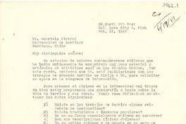 [Carta] 1947 feb. 21, Salt Lake City, Utah [a] Gabriela Mistral