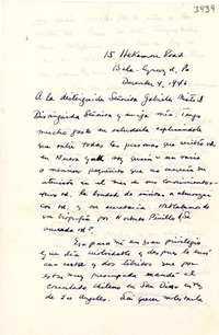 [Carta] 1946 dic. 4, Philadelphia [a] Gabriela Mistral