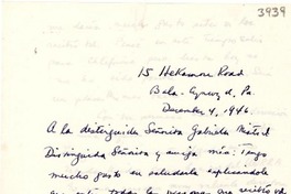 [Carta] 1946 dic. 4, Philadelphia [a] Gabriela Mistral