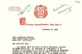 [Carta] 1946 dic. 8, Lakeland, Florida [a] Gabriela Mistral, Monrovia, California