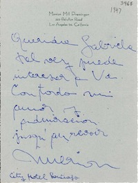 [Carta] [1947], Santiago, [Chile] [a] Gabriela Mistral
