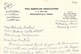 [Carta] 1947 mar. 3, Ardmore, Pennsylvania [a] Gabriela Mistral, Monrovia, California