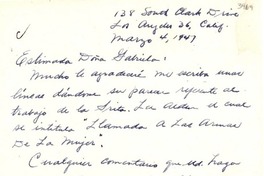[Carta] 1947 mar. 4, Los Angeles, California, [EE.UU.] [a] Gabriela Mistral