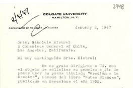 [Carta] 1947 ene. 2, New York [a] Gabriela Mistral, Los Ángeles, California