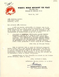 [Carta] 1947 mar. 24, Hollywood, California, [EE.UU.] [a] Gabriela Mistral, Monrovia, California, [EE.UU.]