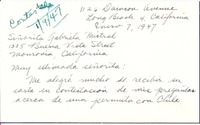 [Carta] 1947 ene. 7, Long Beach, California [a] Gabriela Mistral, Monrovia, California