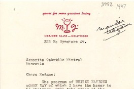 [Carta] [1947], Hollywood [a] Gabriela Mistral, Monrovia