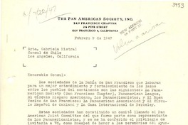 [Carta] 1947 feb. 9, San Francisco, California [a] Gabriela Mistral, Los Ángeles, California