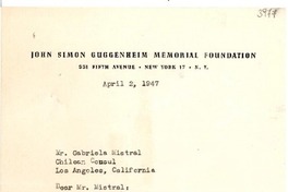 [Carta] 1947 abr. 2, New York [a] Gabriela Mistral, Los Ángeles, California