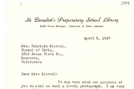 [Carta] 1947 abr. 5, New Jersey [a] Gabriela Mistral, Monrovia, California