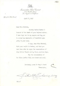 [Carta] 1947 abr. 7, Los Ángeles, California [a] Gabriela Mistral