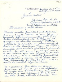 [Carta] 1947 jun. 18, Santiago, Chile [a] Gabriela Mistral