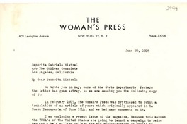 [Carta] 1946 jun. 20, N. York [a] Gabriela Mistral, Los Angeles, California