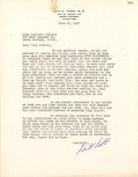 [Carta] 1947 jun. 28, Arcadia, California [a] Gabriela Mistral, Santa Bárbara, California