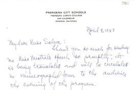 [Carta] 1947 abr. 9, Pasadena, California [a] Consuelo Saleva