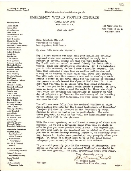 [Carta] 1947 jul. 19, N. York [a] Gabriela Mistral, Los Angeles, California