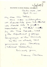 [Carta] 1947 abr. 14, Carbondale, Illinois [a] Cosuelo Saleva, Monrovia, California