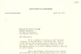 [Carta] 1947 abr. 29, California [a] Lucila Godoy Alcayaga, Los Ángeles, California
