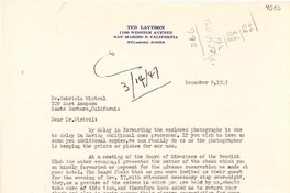 [Carta] 1947 dic. 9, [San Marino 9, California] [a] Gabriela Mistral, Santa Bárbara, California