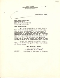 [Carta] 1948 feb. 27, Northampton, Massachusetts [a] Gabriela Mistral, Monrovia, California