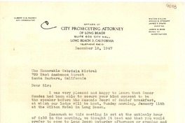 [Carta] 1947 dic. 18, Long Beach, California [a] Gabriela Mistral