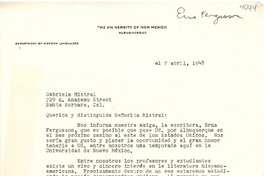 [Carta] 1948 abr. 7, [Albuquerque] [a] Gabriela Mistral