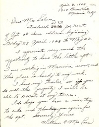[Carta] 1948 abr. 21, Monrovia, California [a] [Consuelo] Saleva