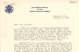 [Carta] 1950 feb. 2, México, D. F. [a] Gabriela Mistral, Hotel Mocambo, Veracruz, [México]