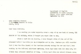 [Carta] 1951 sept. 6, Chapel Hill, Carolina del Norte [a] Gabriela Mistral, Génova, Italia