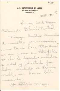 [Carta] [1953?] mayo 20, [Washington] [a] Gabriela Mistral