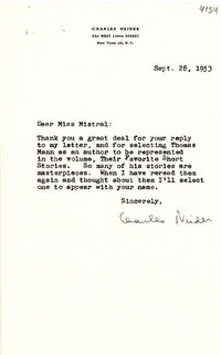 [Carta] 1953 sept. 28, New York, [EE.UU.] [a] Gabriela Mistral