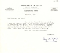 [Carta] 1954 ago. 9, Cleveland, Ohio, [E.E.U.U.] [a] Gabriela [Mistral] y Doris [Dana]