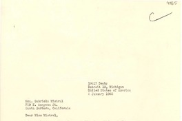 [Carta] 1955 ene. 5, Detroit, Michigan, United States of America [a] Gabriela Mistral, Santa Barbara, California