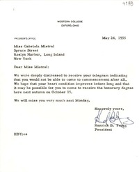 [Carta] 1955 mayo 24, Oxford, Ohio [a] Gabriela Mistral, Long Island, New York