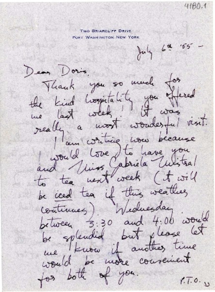 [Carta] 1955 jul. 6, New York [a] Doris Dana