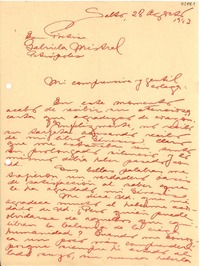 [Carta] 1943 ago. 28, Salto, Uruguay [a] Gabriela Mistral, Petrópolis