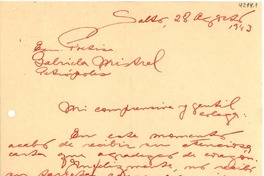 [Carta] 1943 ago. 28, Salto, Uruguay [a] Gabriela Mistral, Petrópolis