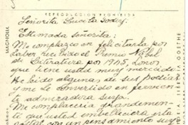 [Tarjeta postal] [1945?], Montevideo, Rep. O. del Uruguay [a] Lucila Godoy
