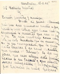 [Carta] 1945 nov. 18, Montevideo, [Uruguay] [a] Gabriela Mistral