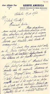 [Carta] 1945 oct. 19, Montevideo, Uruguay [a] Gabriela Mistral