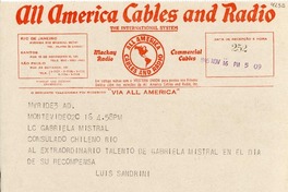 [Telegrama] 1945 nov. 16, Montevideo [a] Gabriela Mistral, Río de Janeiro