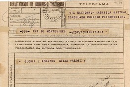 [Telegrama] 1945 nov. 17, Montevideo [a] Gabriela Mistral, Petrópolis