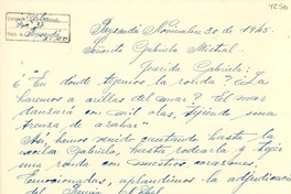 [Carta] 1945 nov. 30, Paisandú, Uruguay [a] Gabriela Mistral