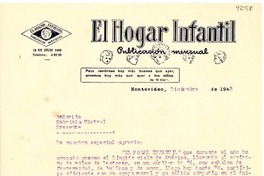 [Carta] 1945 dic., Montevideo [a] Gabriela Mistral
