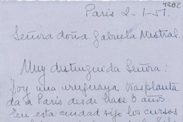 [Carta] 1951 ene. 2, París [a] Gabriela Mistral