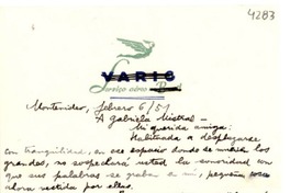 [Carta] 1951 feb. 6, Montevideo, [Uruguay] [a] Gabriela Mistral