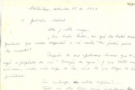 [Carta] 1951 sept. 15, Montevideo, [Uruguay] [a] Gabriela Mistral