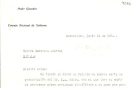 [Carta] 1952 jun. 24, Montevideo, [Uruguay] [a] Gabriela Mistral, Roma, [Italia]