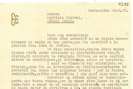 [Carta] 1952 sept. 20, Montevideo, [Uruguay] [a] Gabriela Mistral, Napoli, Italia