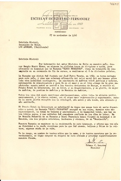 [Carta] 1946 nov. 27, Montevideo [a] Gabriela Mistral, Los Ángeles, California